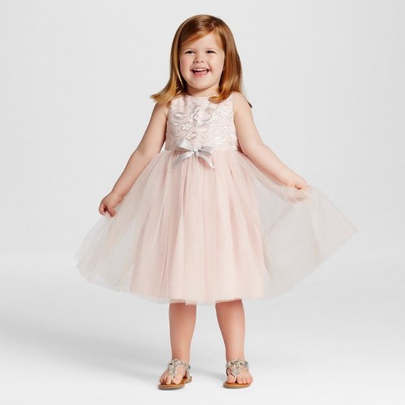 pink and silver flower girl dress